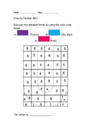 English Worksheet: Color By Number Alphabet- U