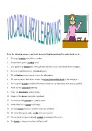 English Worksheet: Vocabulary Learning