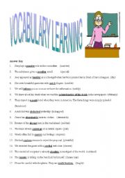 English Worksheet: Vocabulary Learning (Answers)