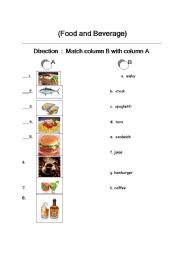 English Worksheet: food and drink