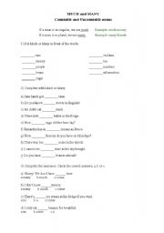 English worksheet: Much and Many exercises