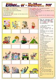 English Worksheet: Either... or - Neither... nor (fully editable)