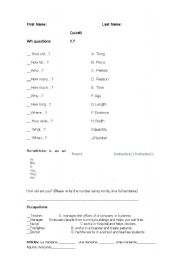 English worksheet: Wh questions Quiz
