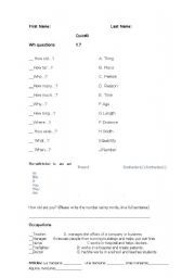 English Worksheet: Wh questions Quiz