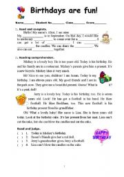 English Worksheet: Birthdays are fun!