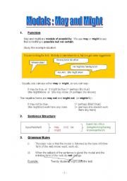 English Worksheet: Modals: May and Might