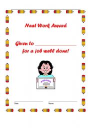 English Worksheet: Neat Work Award