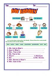 English Worksheet: my family