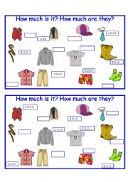 English Worksheet: How Much - Male clothes