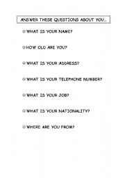 English worksheet: personal questions to get to know your students interests 