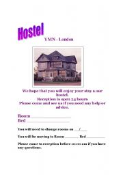 English worksheet: Hostel