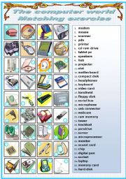 English Worksheet: THE COMPUTER WORLD- MATCHING EXERCISE (B&W VERSION INCLUDED)