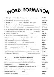 English Worksheet: !!! WORD FORMATION !!! 25 sentences + KEY 