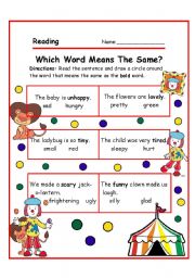 English Worksheet: SYNONYMS 