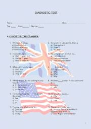 English Worksheet: Diagnostic test