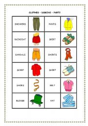 English Worksheet: CLOTHES DOMINO - PART 2