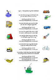 English Worksheet: Means of Transportation Song