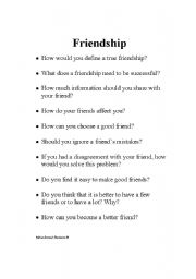English worksheet: Questions about friendship