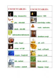 English Worksheet: uncountable nouns list