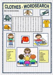 English Worksheet: CLOTHES- WORDSEARCH