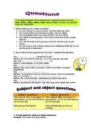 English Worksheet: Questions: Subject and Object questions