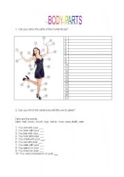 English Worksheet: Body parts worksheet