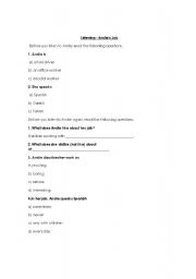 English Worksheet: listening about andies job