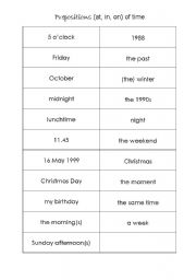 English Worksheet: Prepositions (at, in, on) of time