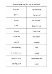 English worksheet: Prepositions (at, in, on) of position