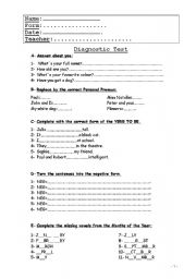 English Worksheet: Diagnostic Test