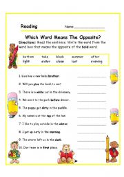 English Worksheet: OPPOSITES