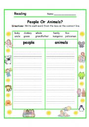 English Worksheet: CLASSIFYING (1/2)