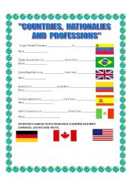 English Worksheet: NATIONALITIES, COUNTRIES AND PROFESSIONS