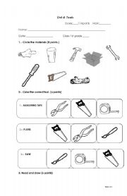 English Worksheet: Tools Test