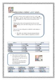 English Worksheet: SUFFIXES SPELLING -ENT & ENCE