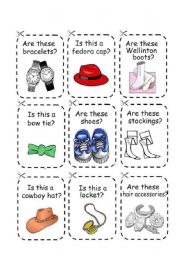 English Worksheet: CLOTHES GAME 3 (cards and instructions)