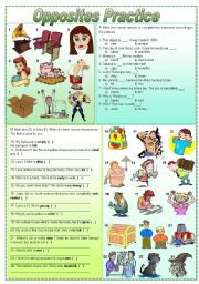 English Worksheet: Opposites practice - exercises (fully editable)