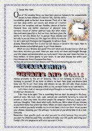 English Worksheet: Establishing dreams and goals. Reading.