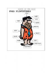 English worksheet: Learn the Parts of the Boby with Fred Flintstones