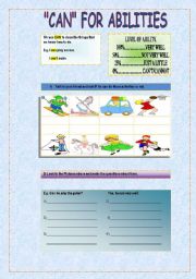 English Worksheet: CAN for ABILITIES