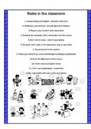 English Worksheet: Match the Rules in the classroom