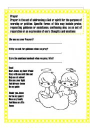 English Worksheet: Beautiful Prayer for this new school year Reading and Answer Q