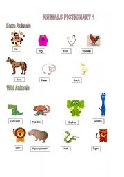 English Worksheet: FARM & WILD ANIMALS PICTIONARY