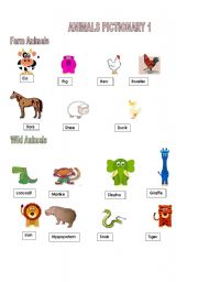 English worksheet: FARM & WILD ANIMALS PICTIONARY