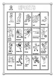 English Worksheet: 20 Sports Flashcards