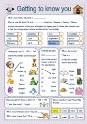 English Worksheet: getting to know you / new school year