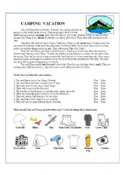 English Worksheet: Camping Vacation