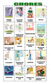 English Worksheet: Chores in the house Present Progressive Flashcards