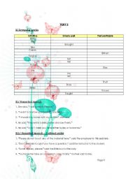 English worksheet: A test of Irregular verb, reported speech, passive voice