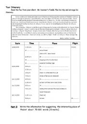 English worksheet: Tour Itinerary  test